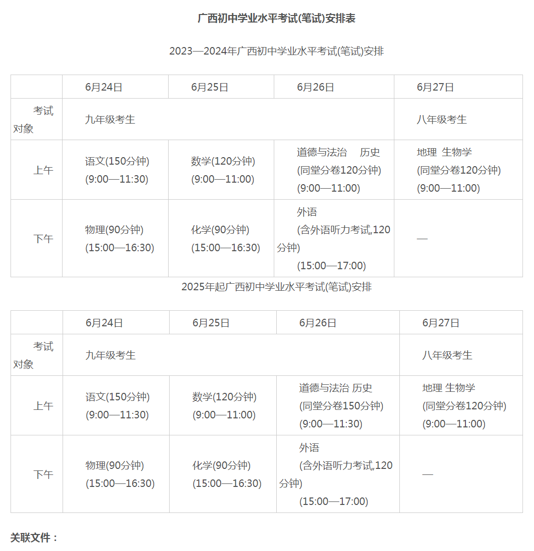 廣西2023年中考統一命題的通知（附2023-2024、2025年起筆試安排表）