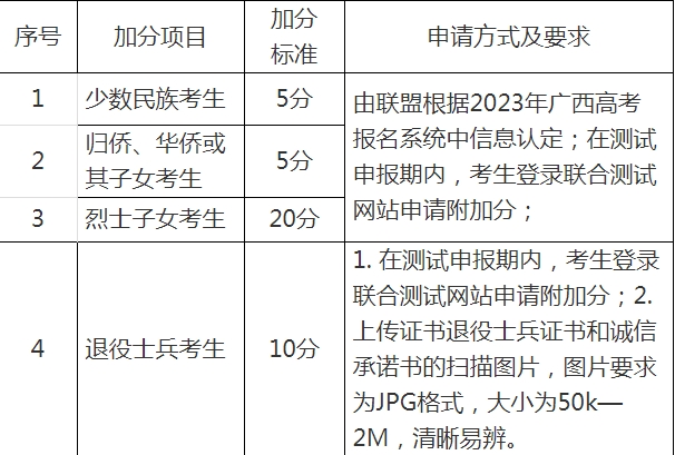 加分項目及加分標準